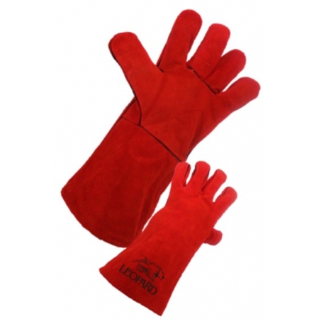 Leather gloves with lining red size 10